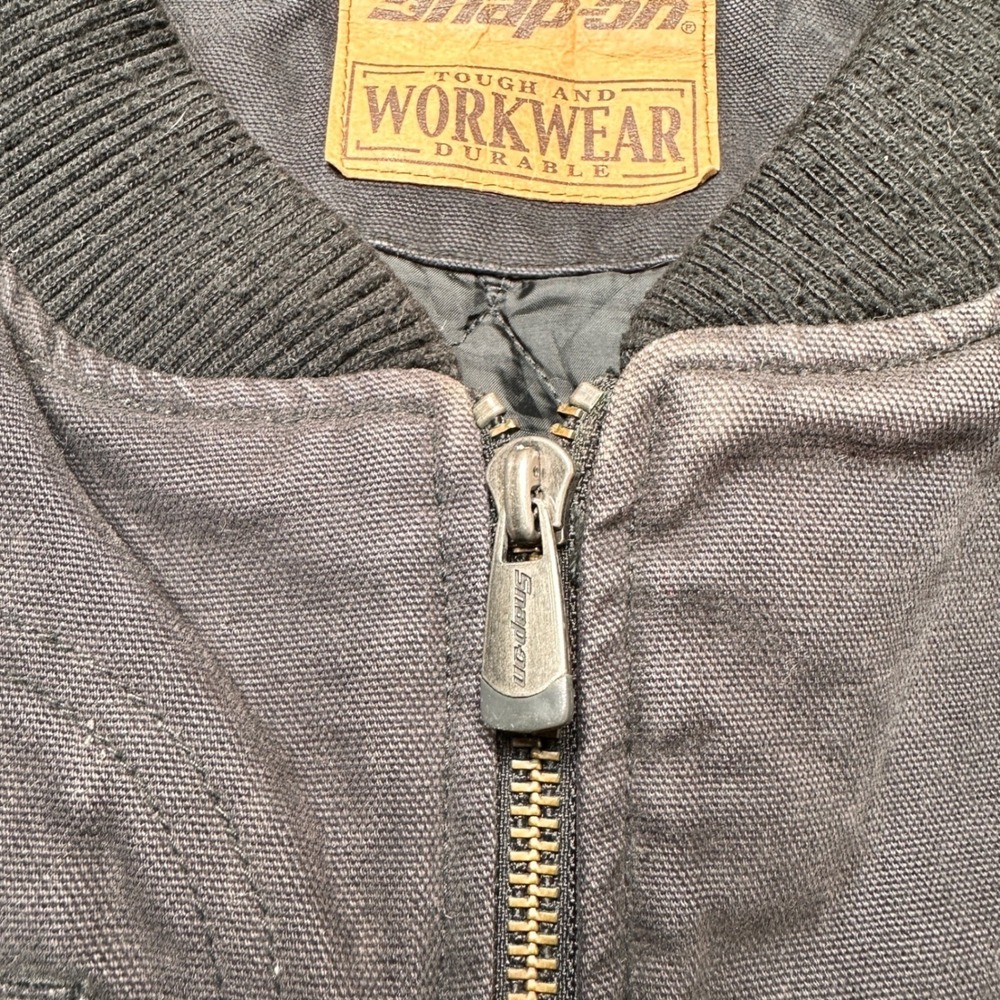 Snap-on Workwear 2X Black Canvas Quilted Bomber Jacket USA Flag Patch Distressed - Picture 7 of 12